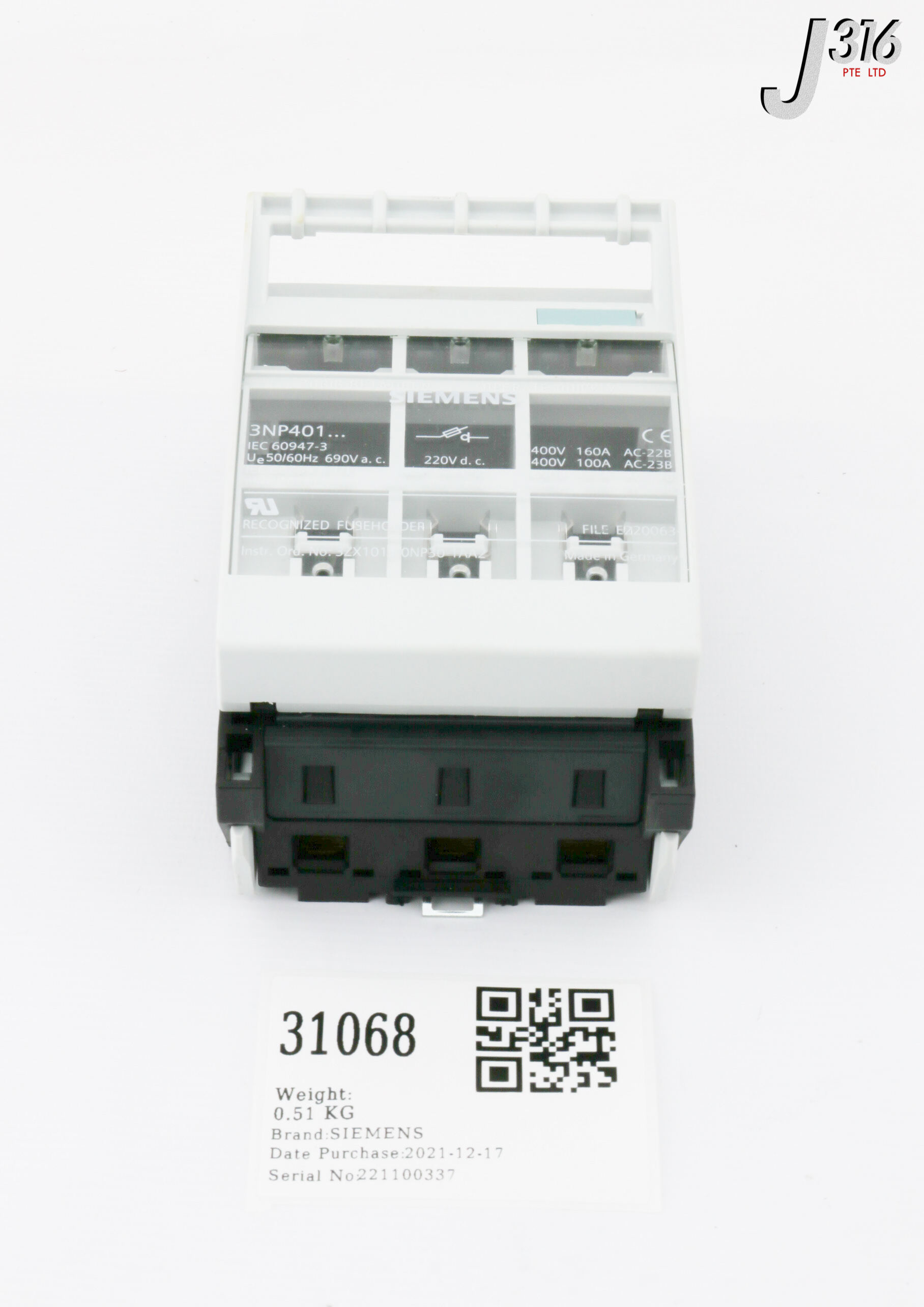 31068 SIEMENS FUSE SWITCH DISCONNECTOR, 3NP4010-0CH01 (NEW) 3NP401